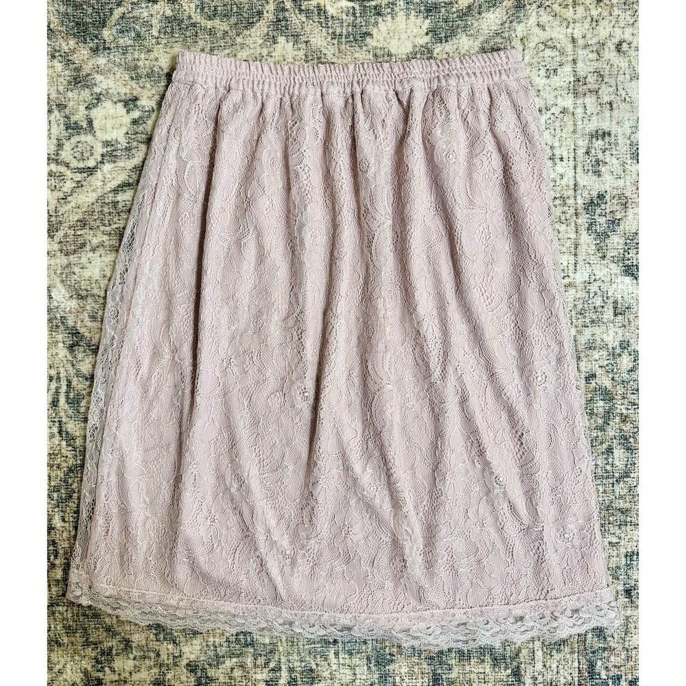 Loft Pink Lace Skirt Womens Petite Small Pull On Elastic Waist Lined (B7)
